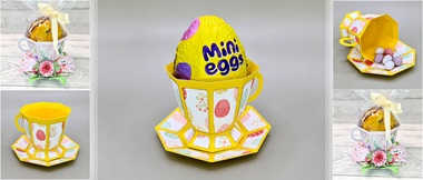 Yellow and white 3D papercraft ScanNCut teacup Easter decoration