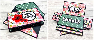 floral and polka dog double pop out birthday card