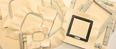 Fabric hooped in Brother machine embroidery frames