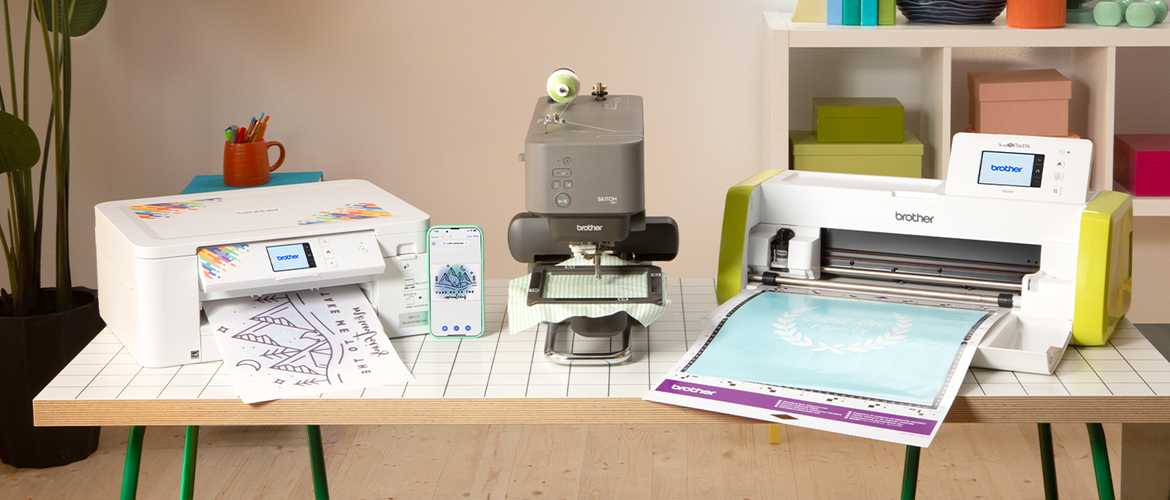 Brother sublimation printer and ScanNCut on table
