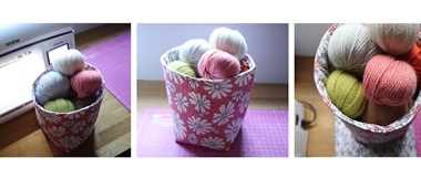 Floral fabric storage bucket made by The Crafty Lass