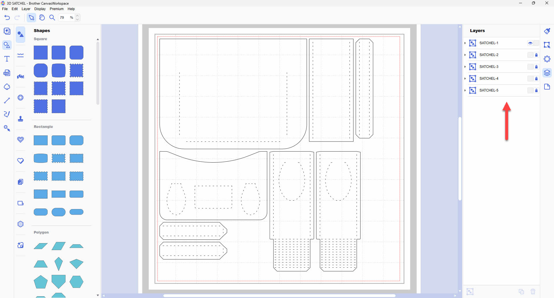 3D satchel body cutting lines on CanvasWorkspace