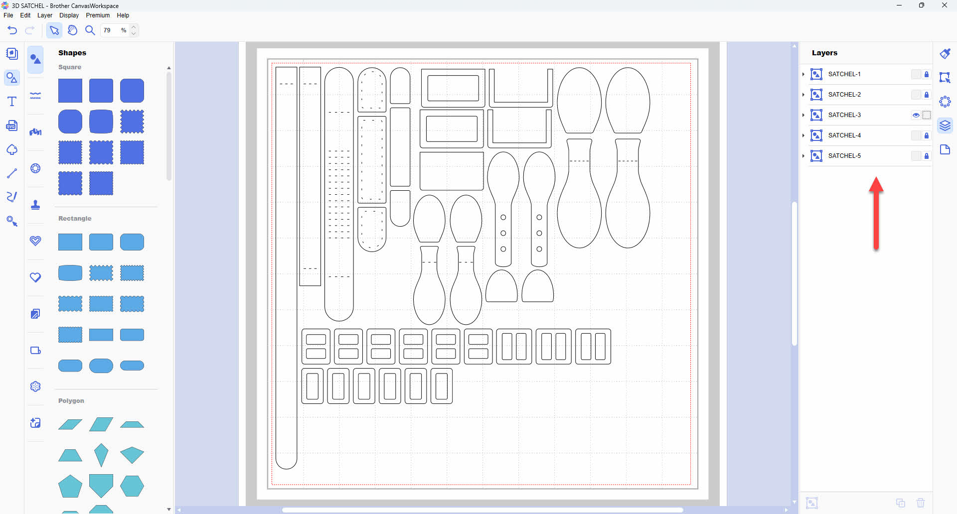 3D card satchel construction pieces on CanvasWorkspace