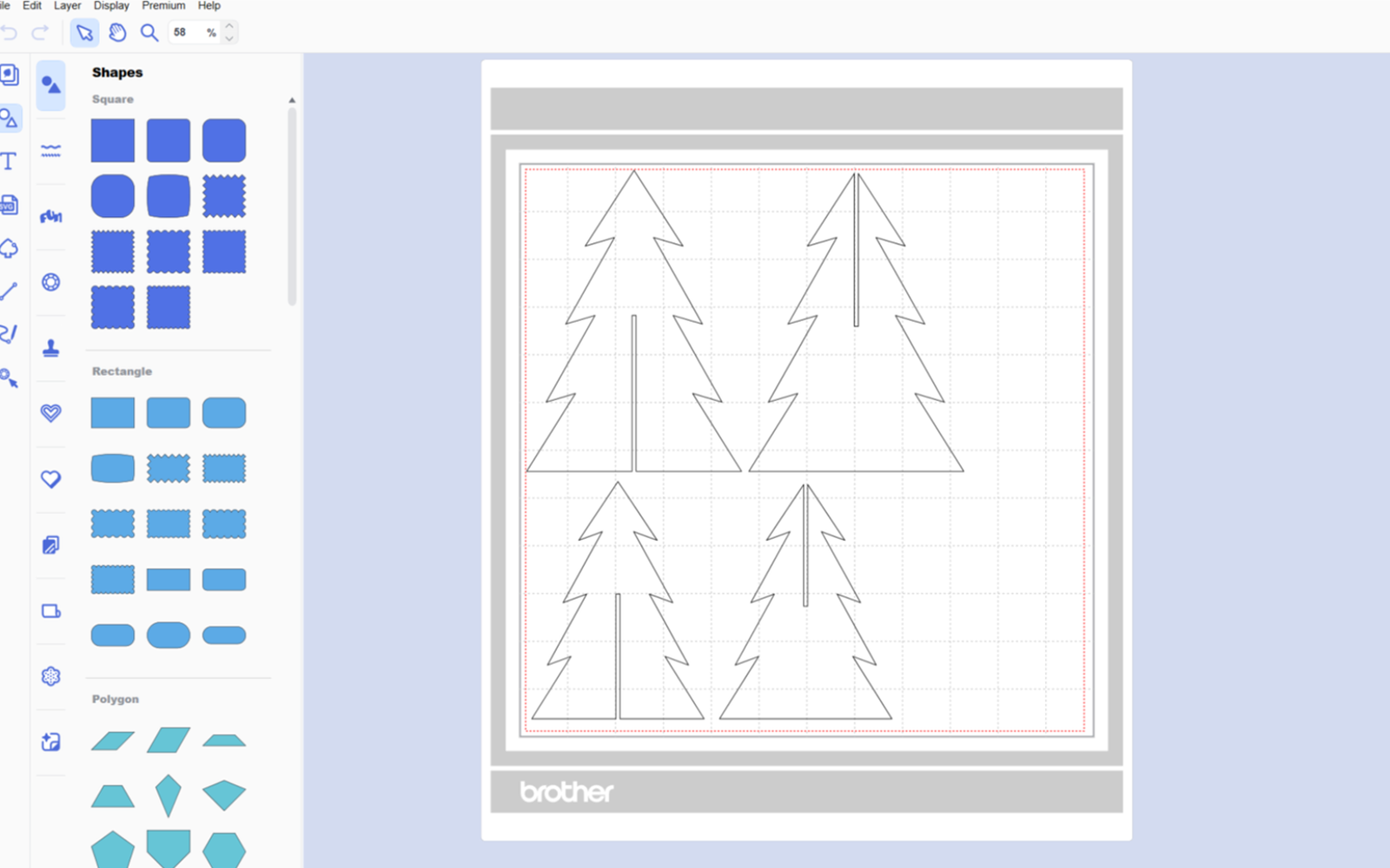 Kerstboomontwerp weergegeven in CanvasWorkspace.