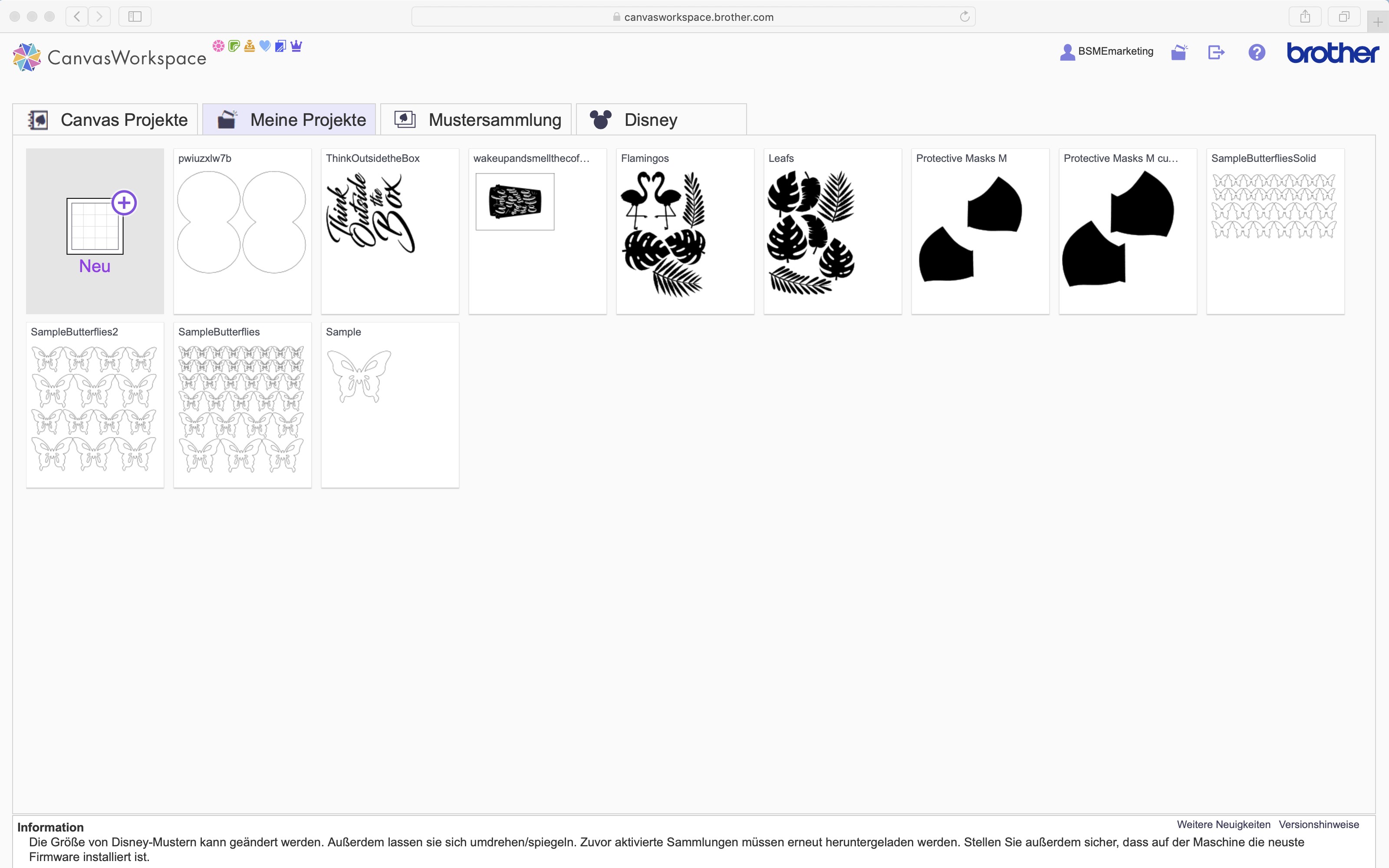 CanvasWorkspace eigene Projekte Seite
