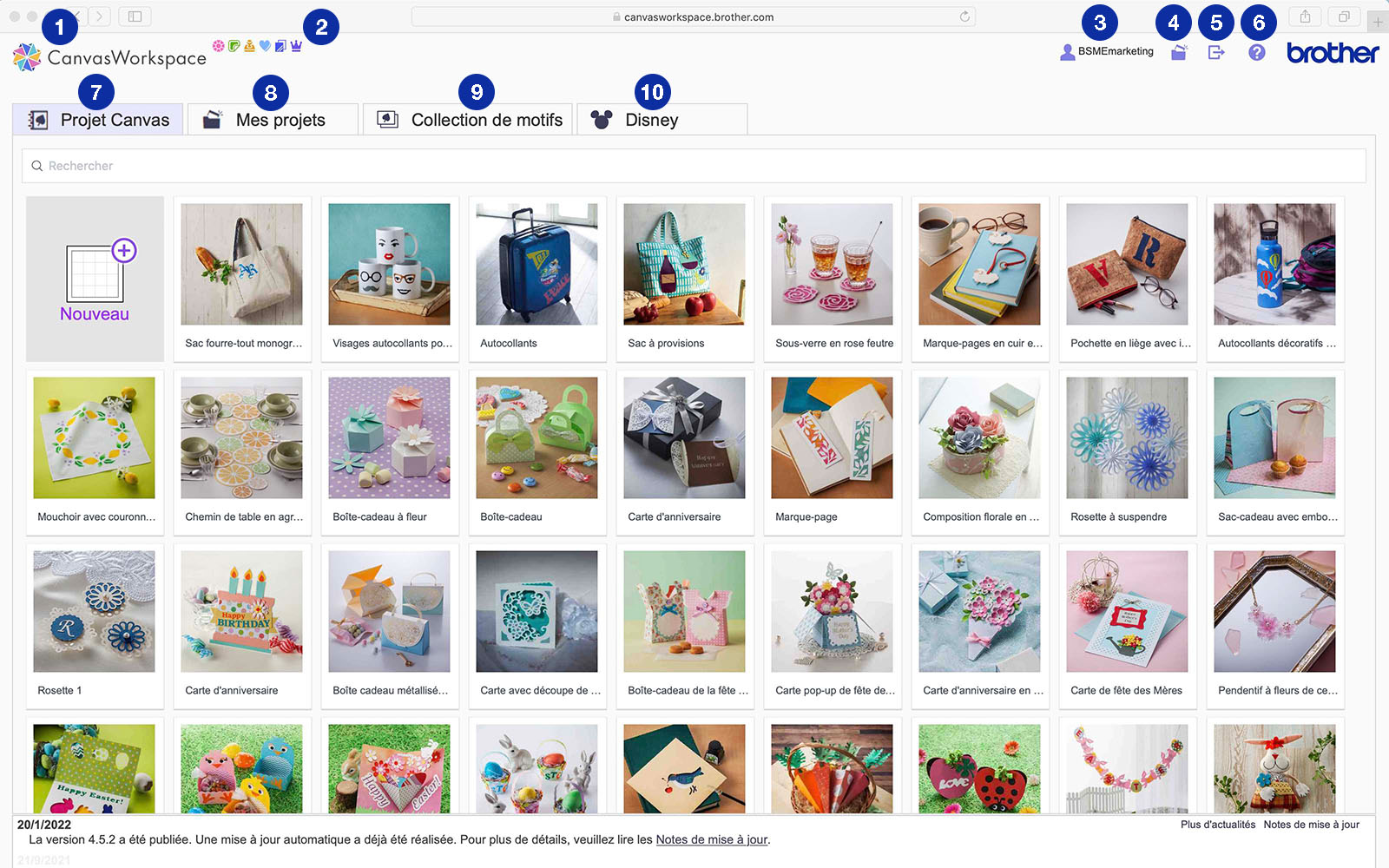 Écran d'ouverture de CanvasWorkspace