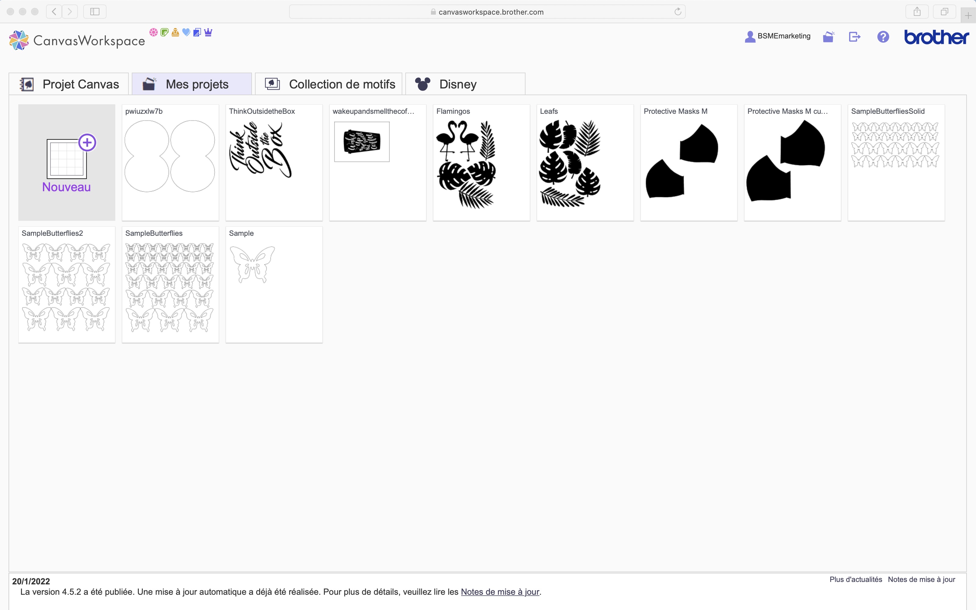 Page des projets propres à CanvasWorkspace