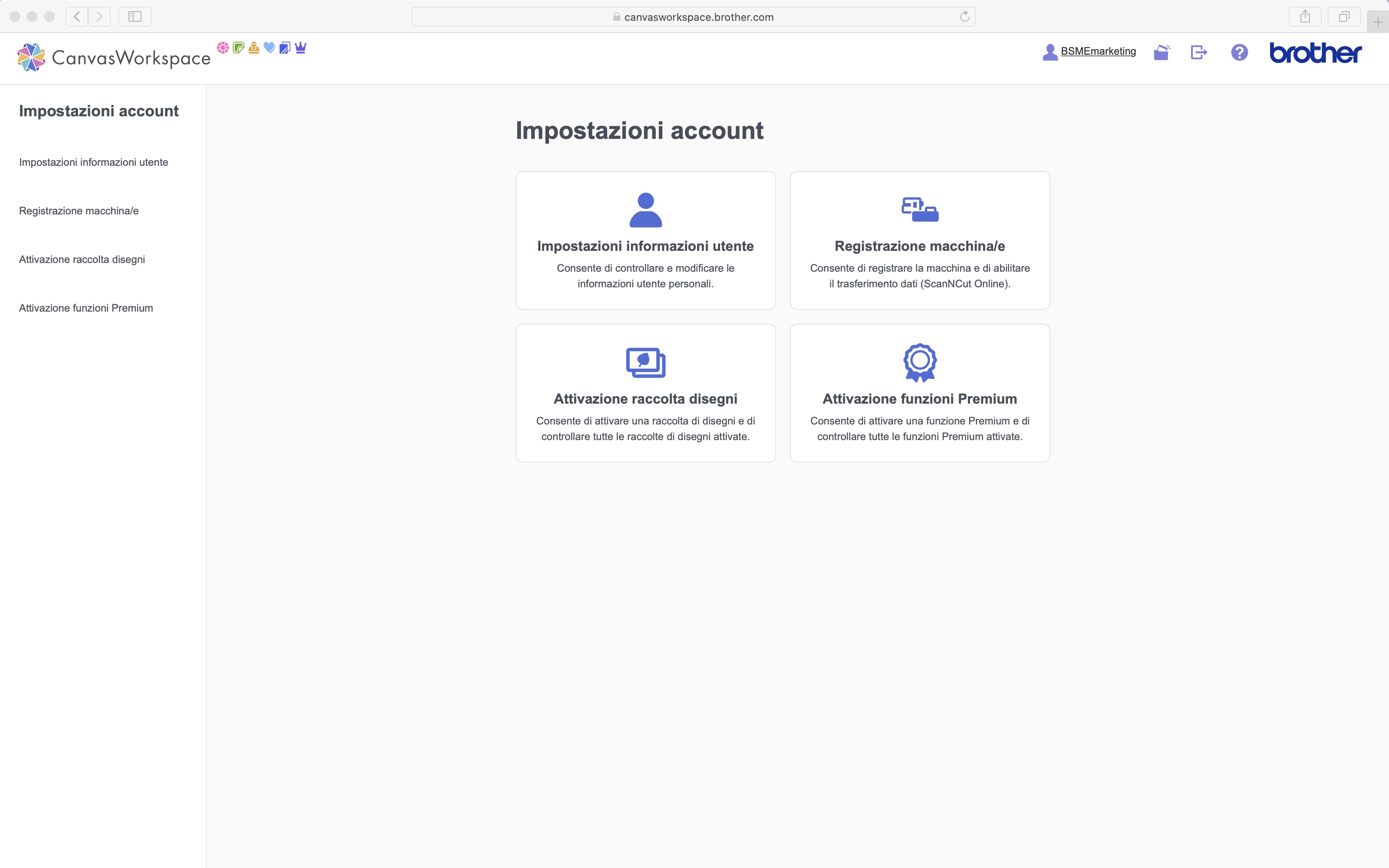 Pagina dell'account Canvasworkspace