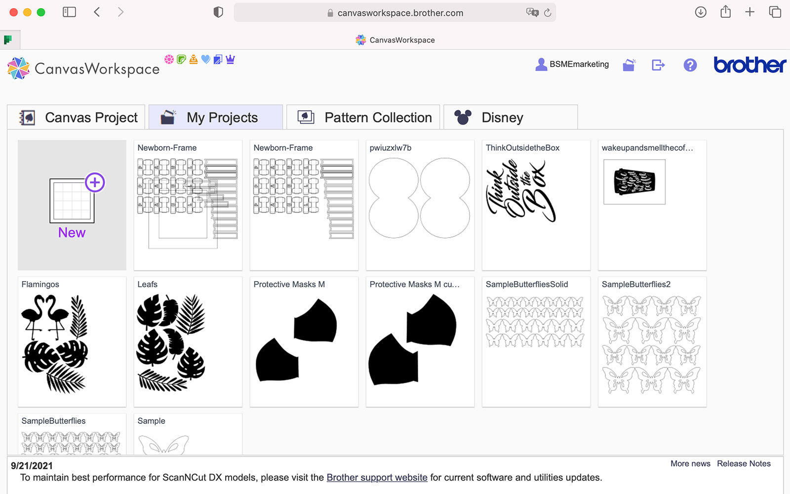 CanvasWorkspace own projects page