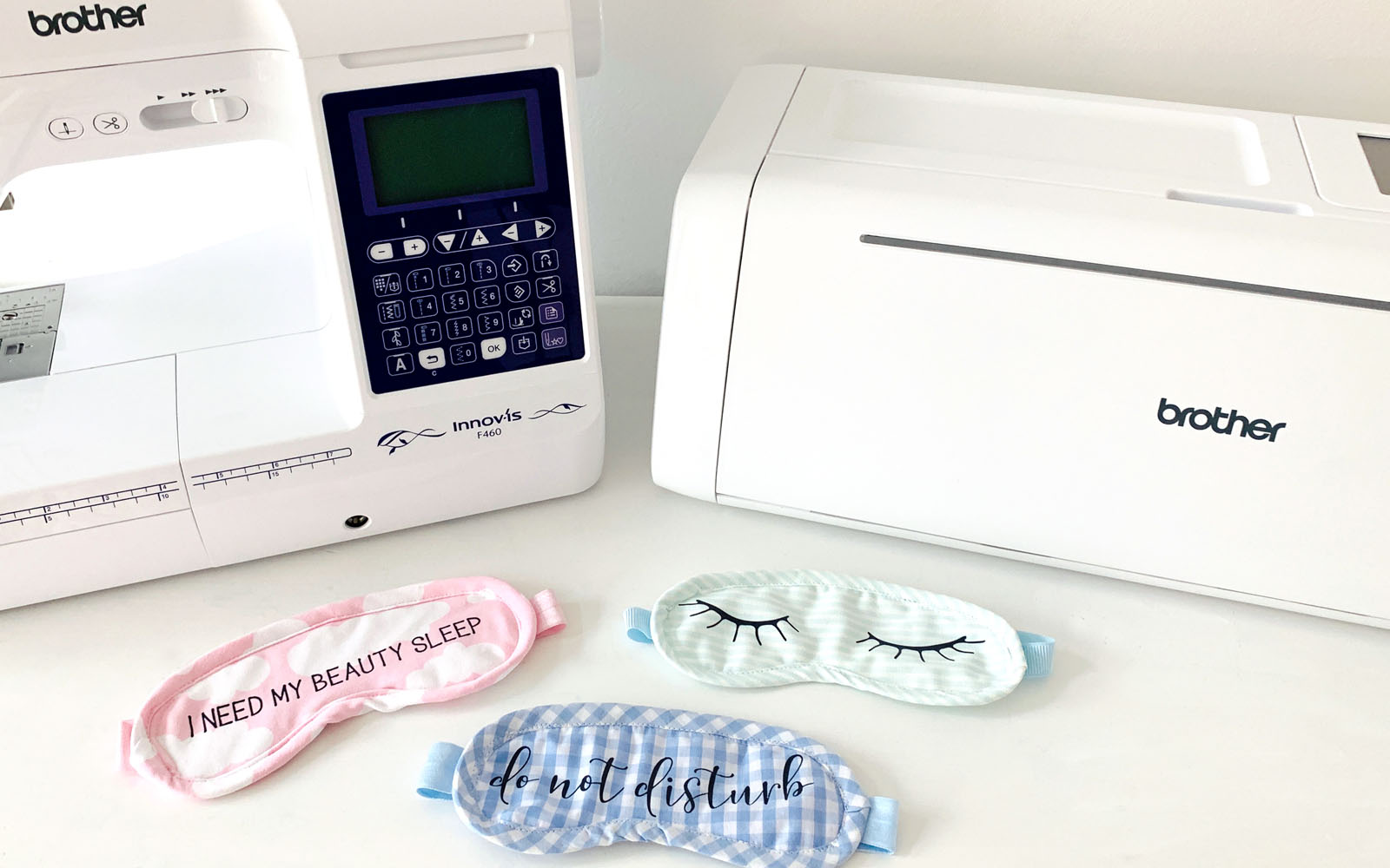 Brother sewing machine and ScanNCut with three sleeping masks