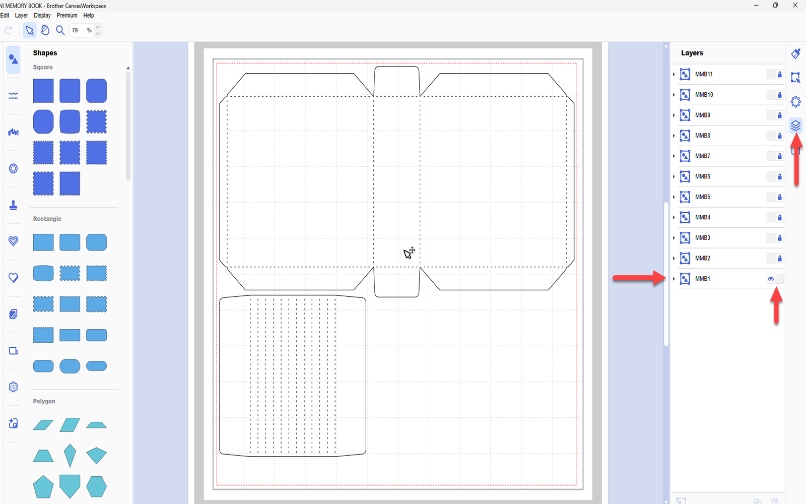 Layers on CanvasWorkspace for mini memory book project on Brother ScanNCut