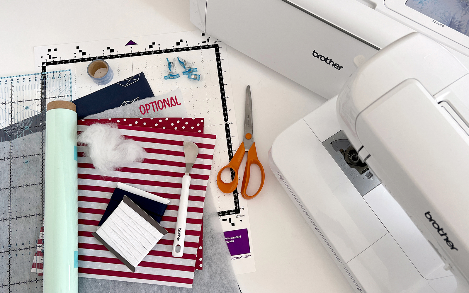 Materials to make tic-tac-toe set with Brother ScanNCut and Brother sewing machine.