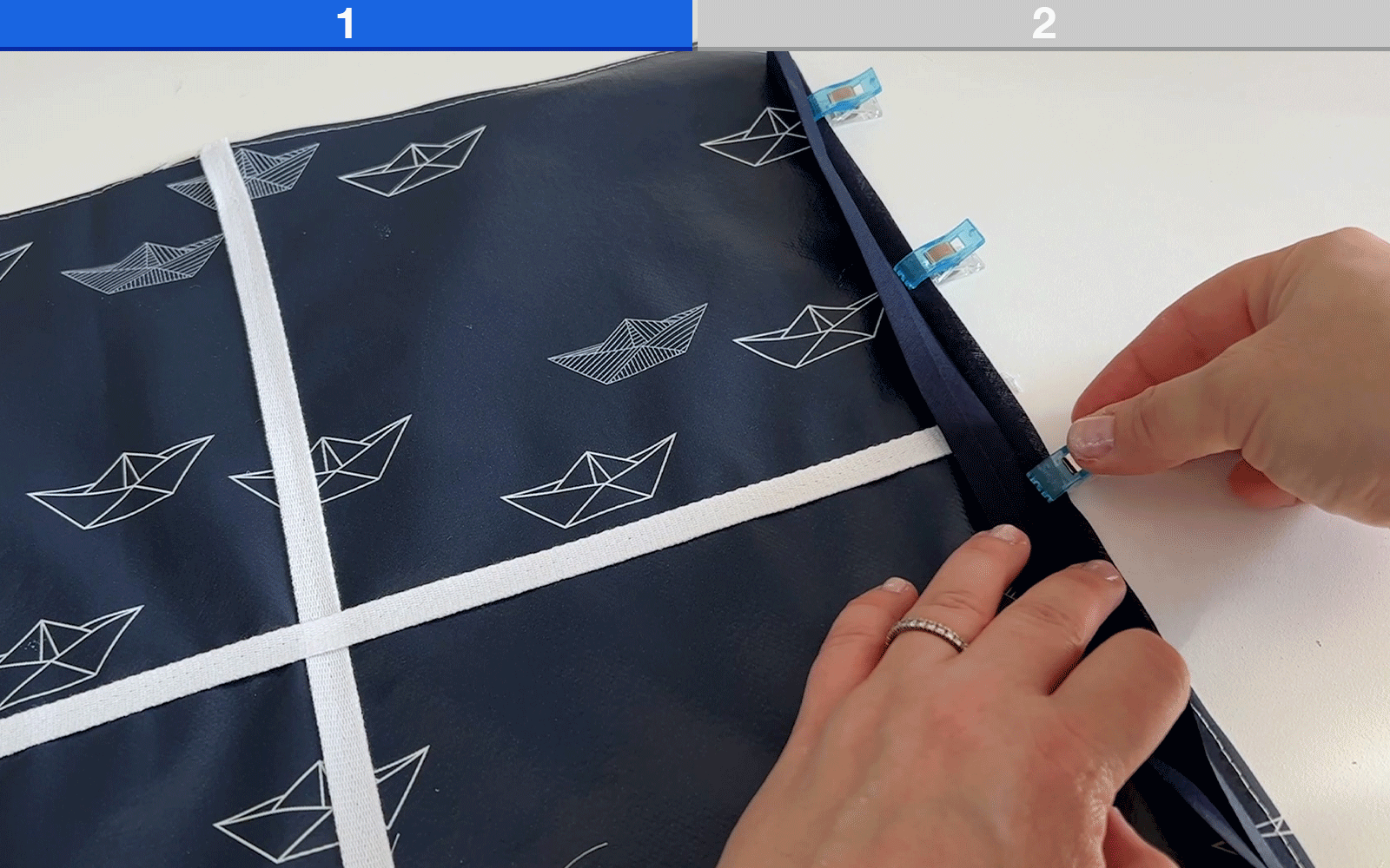 Attaching bias binding with Brother sewing machine to oilcloth tic-tac-toe mat