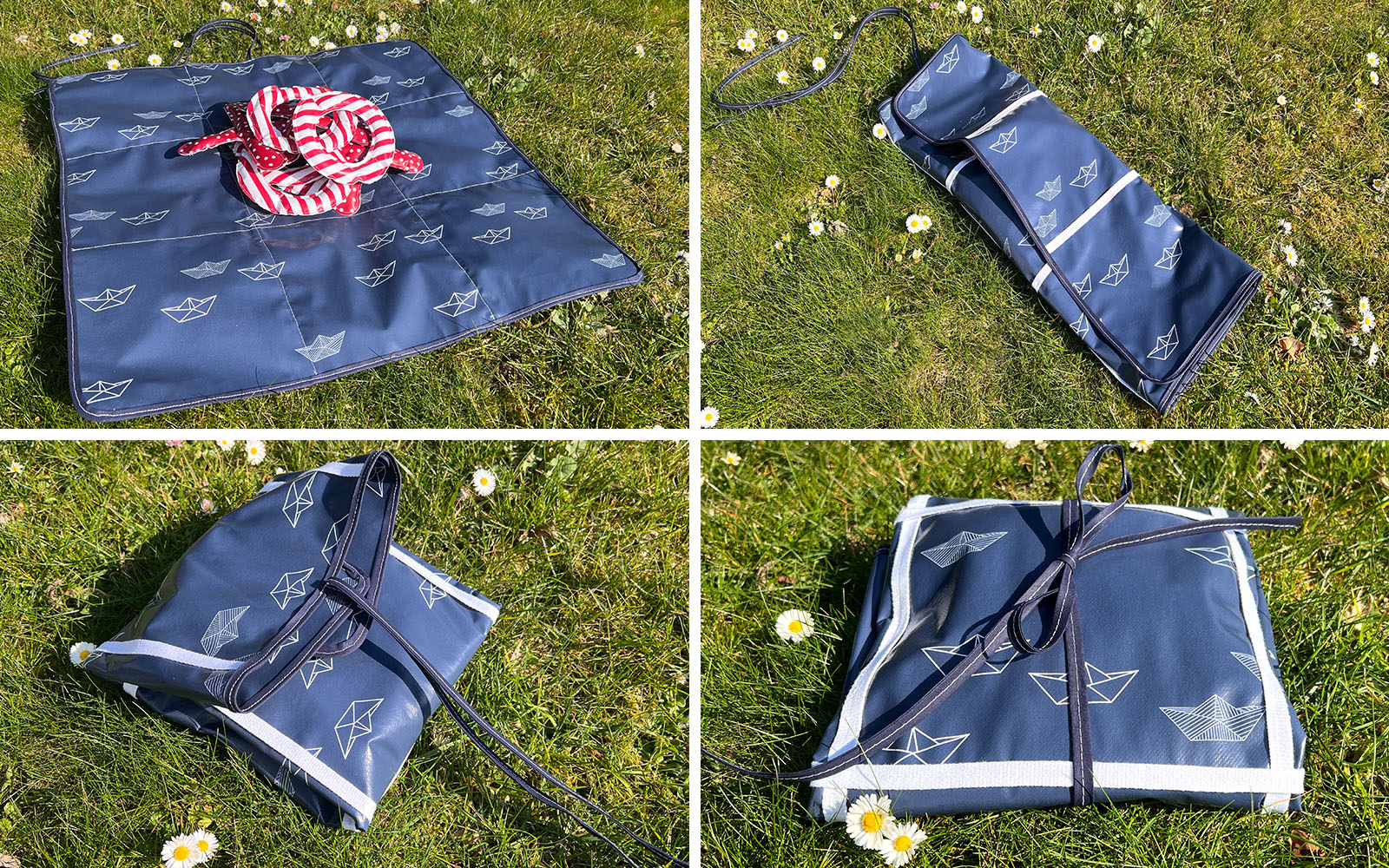 Outdoors tic-tac-toe set folding up into a neat parcel.