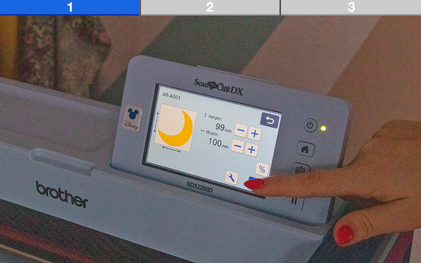 Close up of Brother ScanNCut touchscreen design process