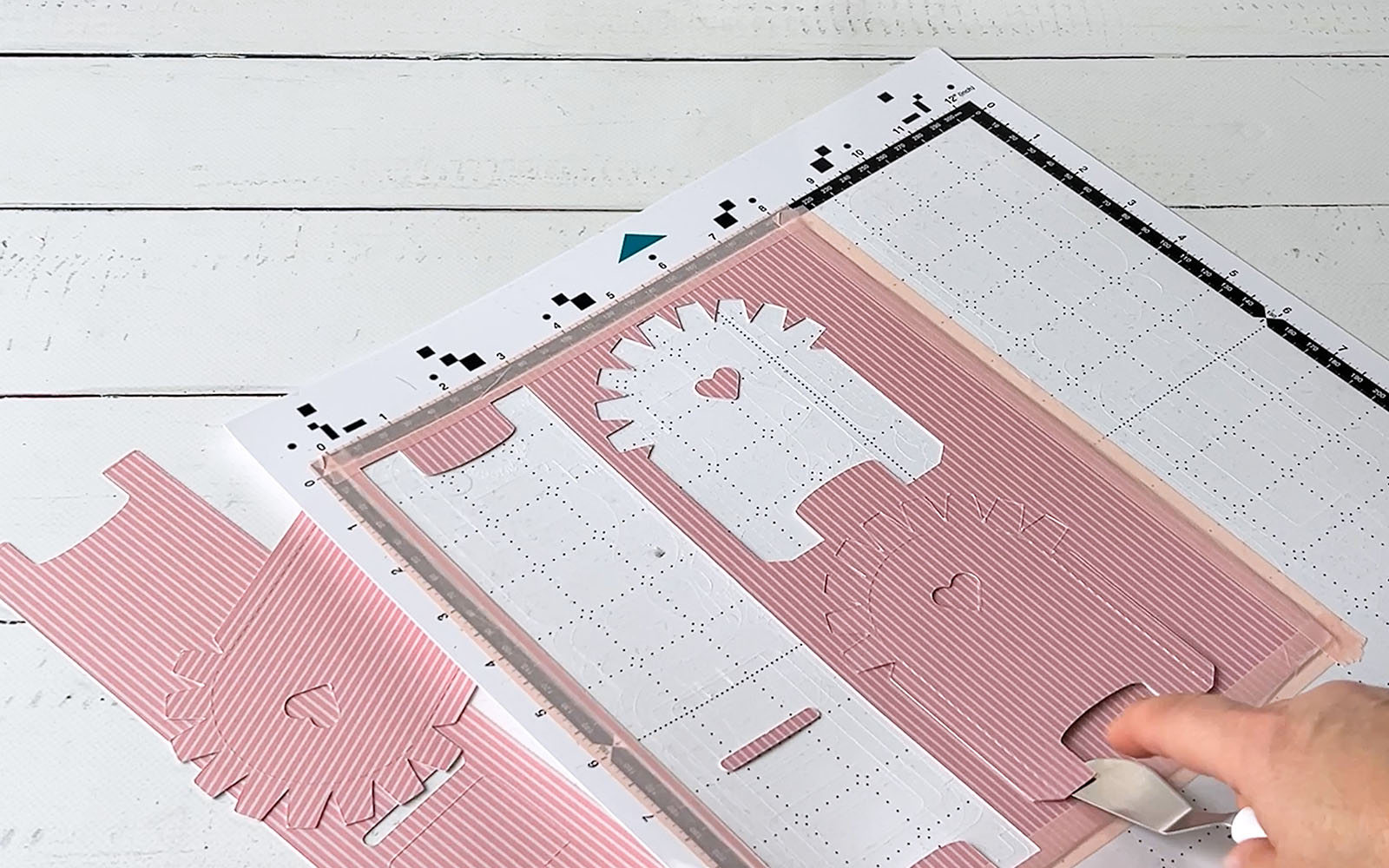 Red card on white cutting mat