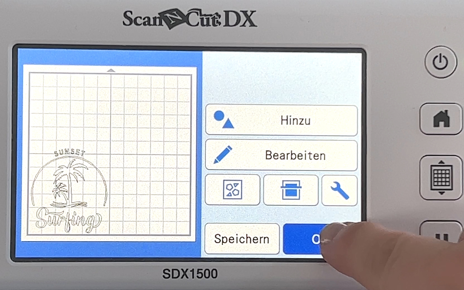  Scherm van Brother ScanNCut met vintage surfontwerp