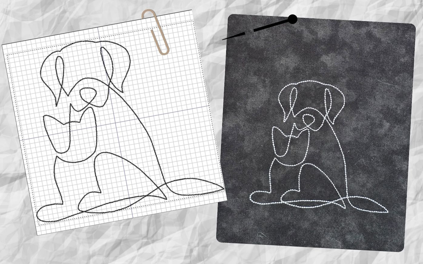 Broderie en ligne en silhouette d'un chat et d'un chien assis ensemble.