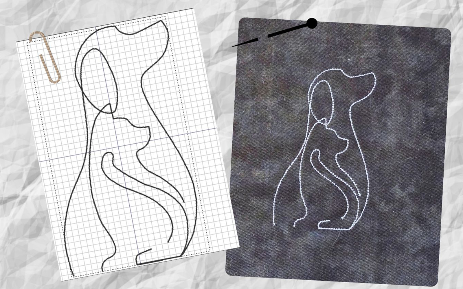 Silhouette de broderie en ligne d'un chat assis près d'un chien