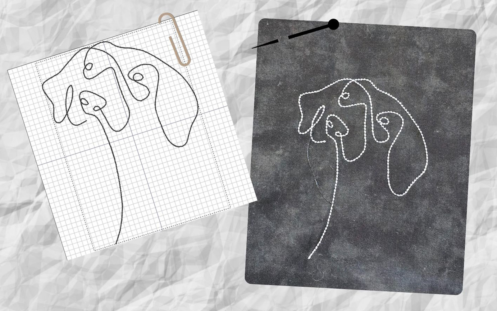 Silhouette de broderie en ligne d'un chat assis surmontant un chien. 