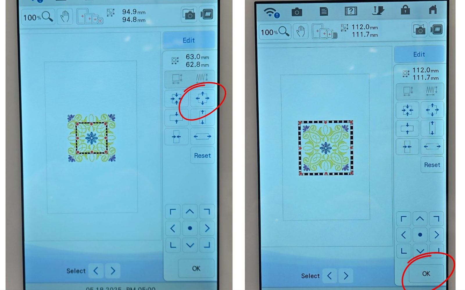 Scaling border to fit around embroidery design