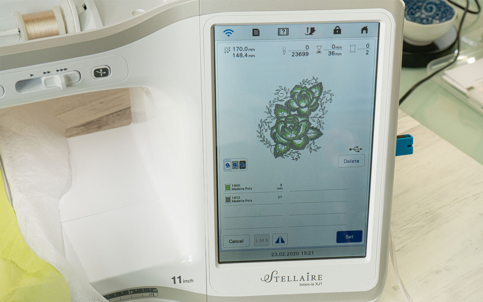 Embroidery design on screen of sewing machine
