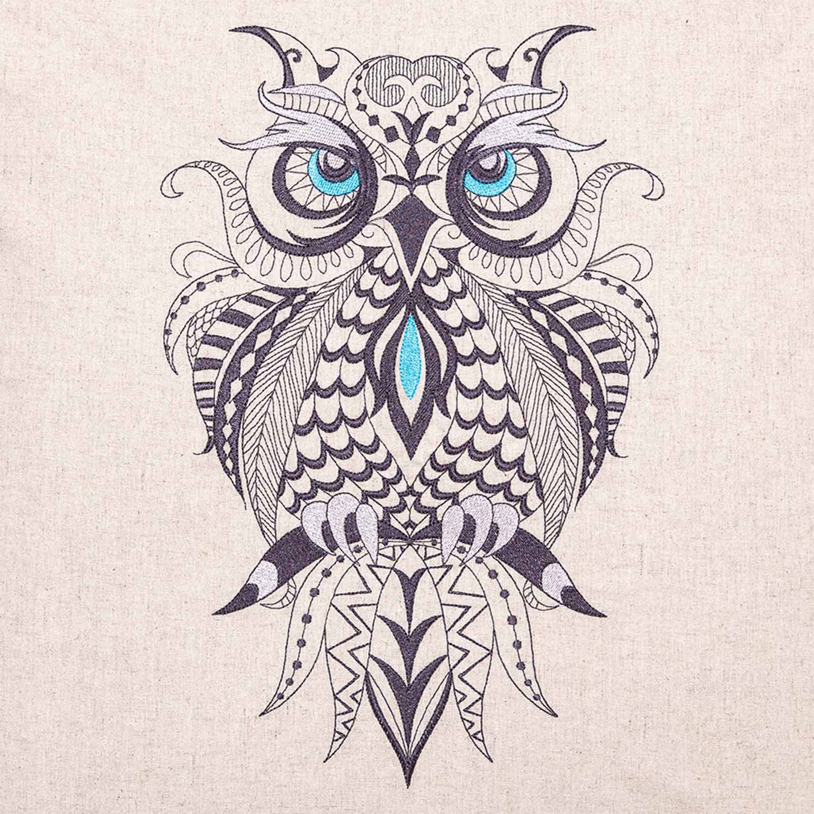 motif de broderie hibou en zentangle sur beige