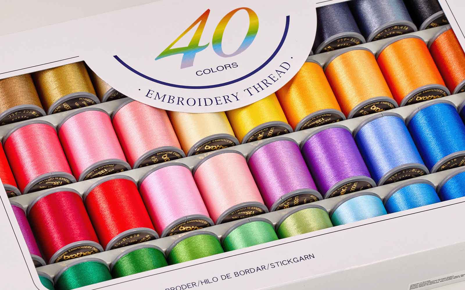 A 40-color embroidery thread set, offering a vibrant range of options for creative projects.