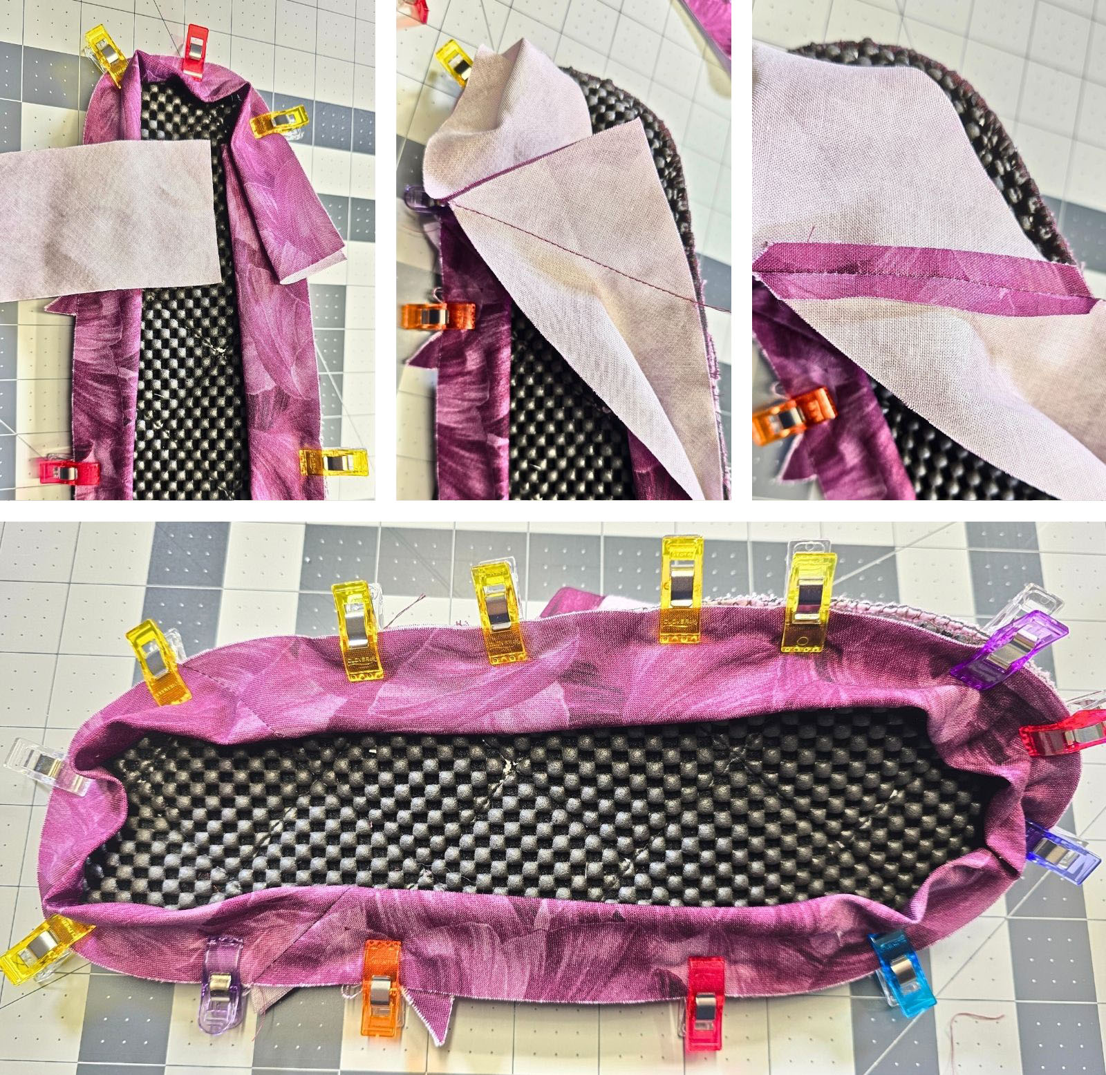 Pièce de couture pour pantoufles avec bordure violette fixée