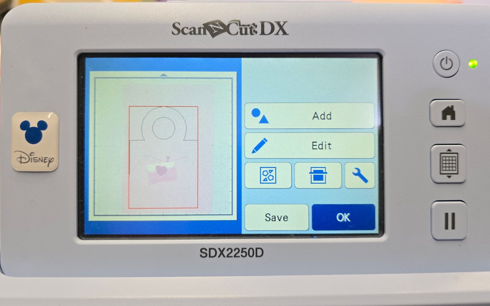 Brother ScanNCut screen showing bag cutting line potion