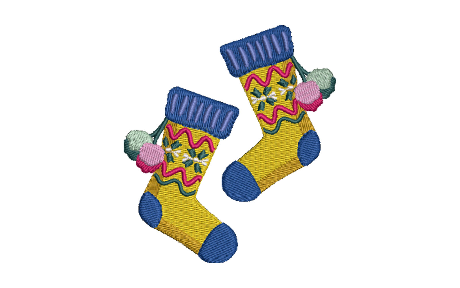 Gelb-blaue Wintersocken-Stickerei