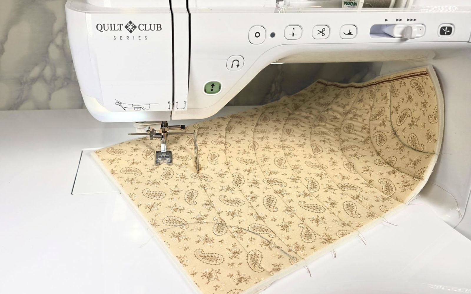 Curved quilted lines sewn with Brother sewing machine