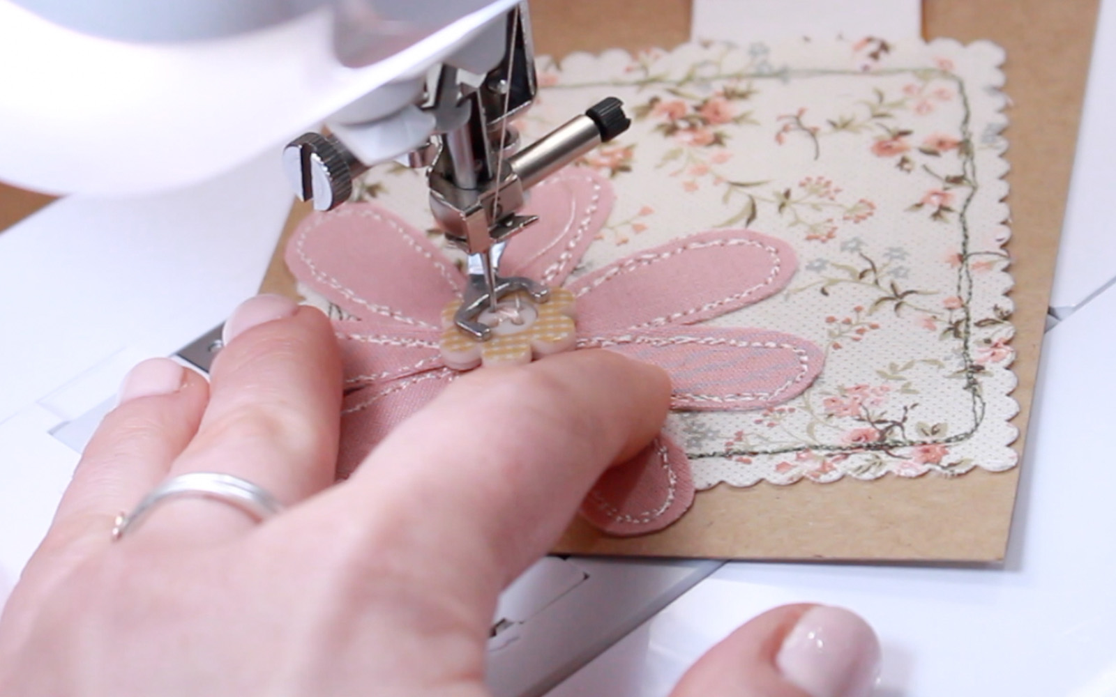 Sewing on button on Brother Stellaire in free motion mode 