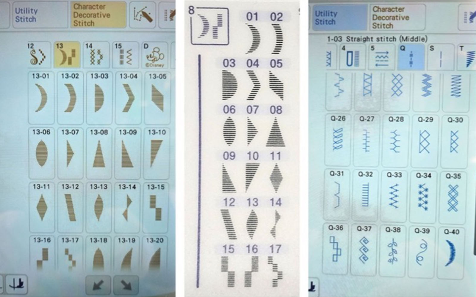 Satin stitch menu selection on Brother sewing machine