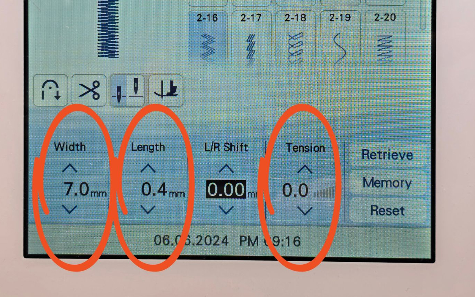 Screen of Brother sewing machine showing adjusted settings for use with Brother Fringe foot