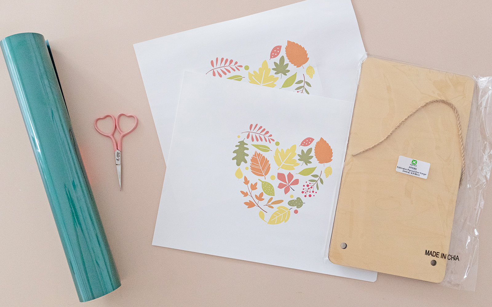 Wooden sign and sublimated heart.