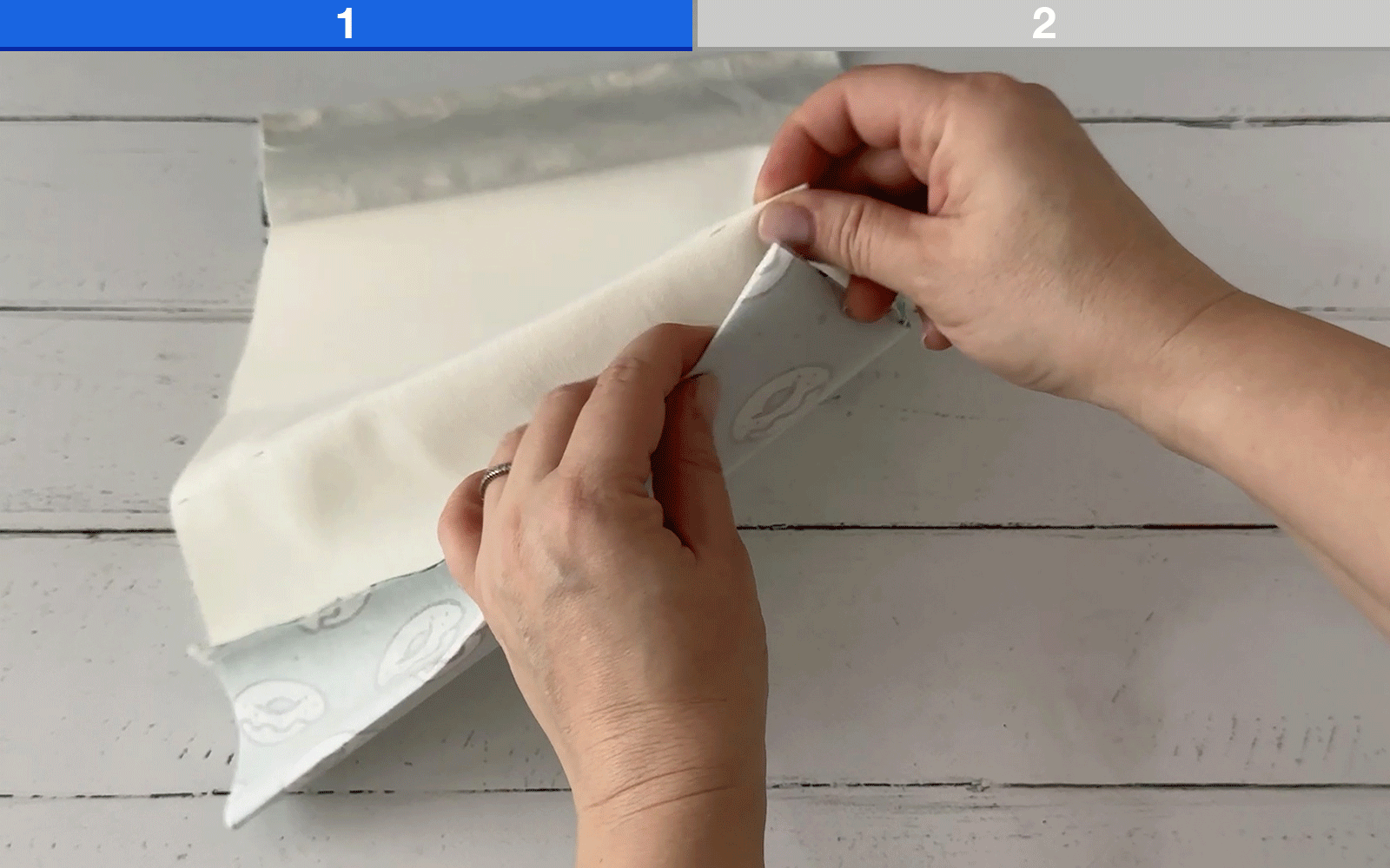 aligning printed fabric to make a book cover