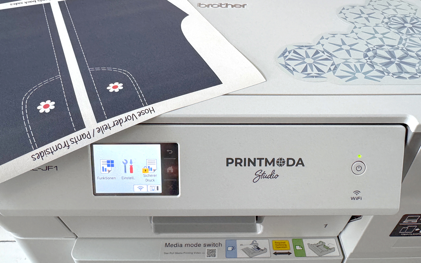 Printed doll’s pants pieces on Brother PrintModa fabric printer