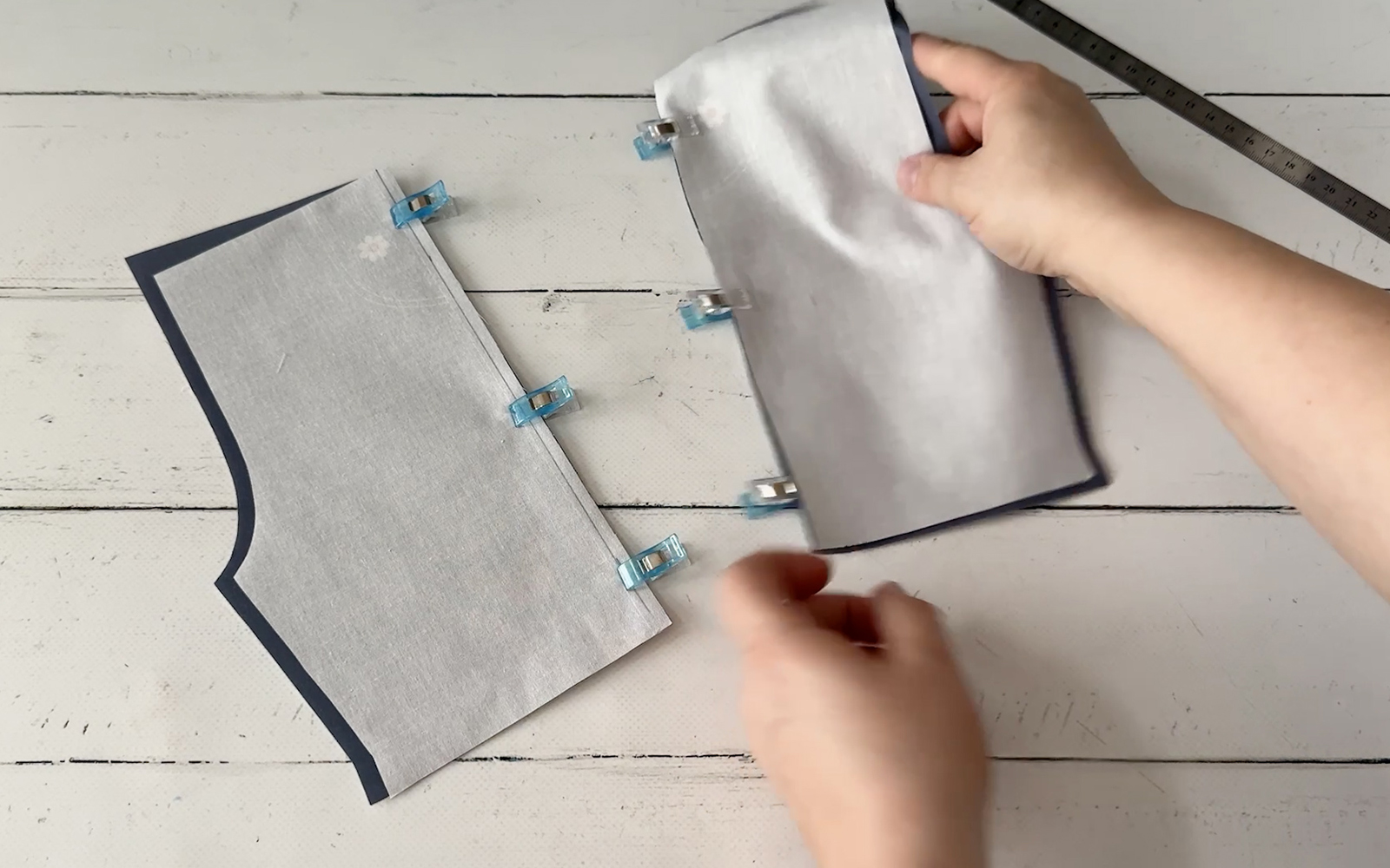 Side seams of pants clipped and sewn for doll’s clothes.