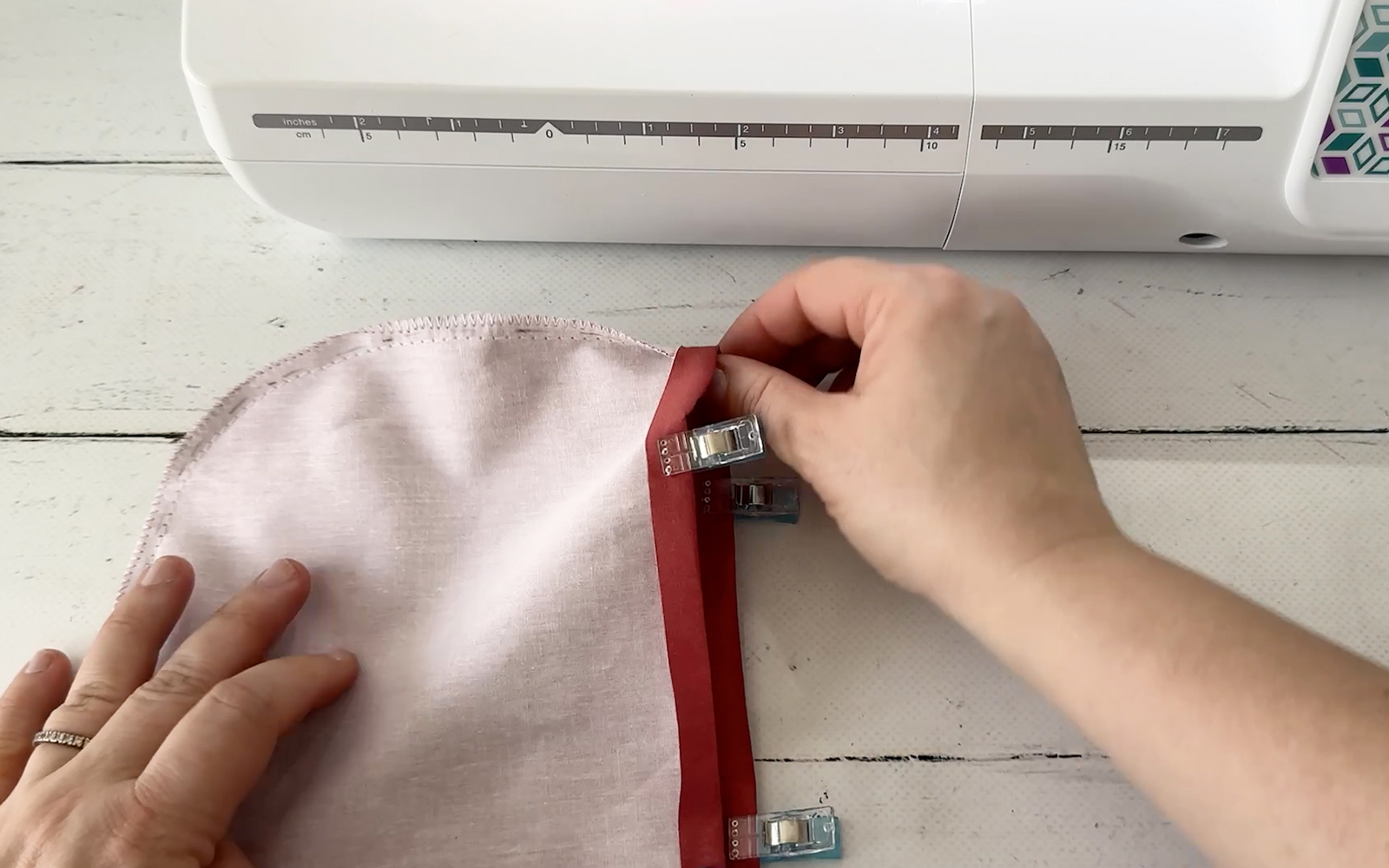 Hemming hood front with Brother sewing machine