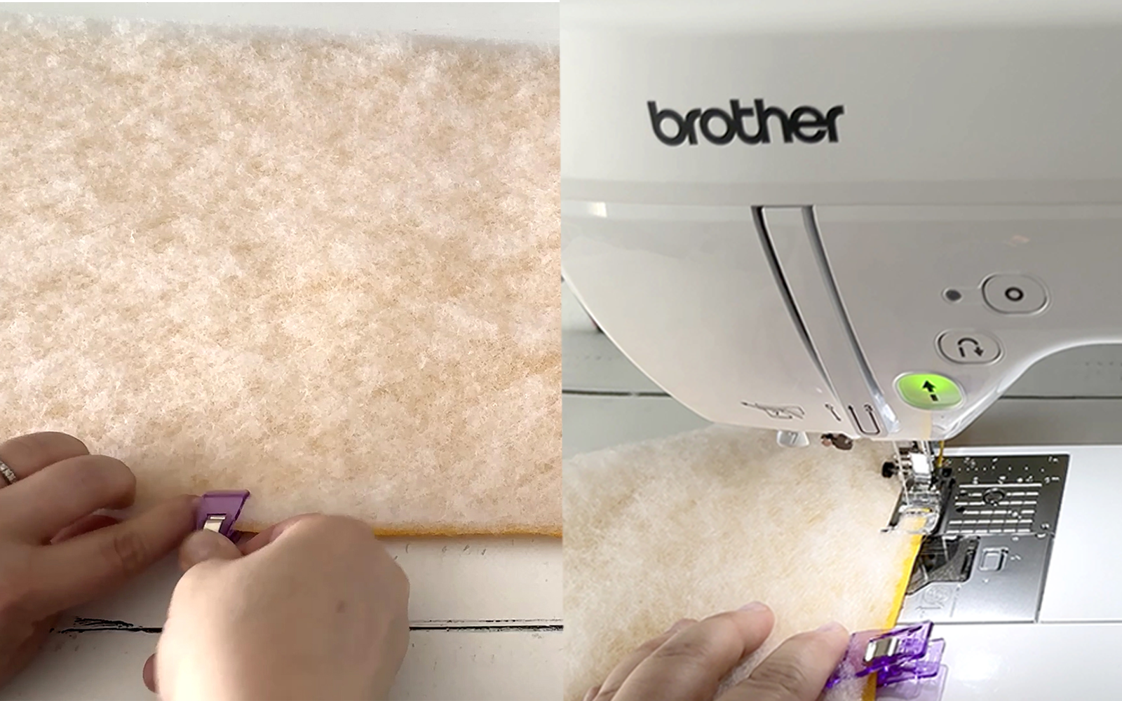 Clipping batting to backing fabric and sewing batting to backing on Brother sewing machine