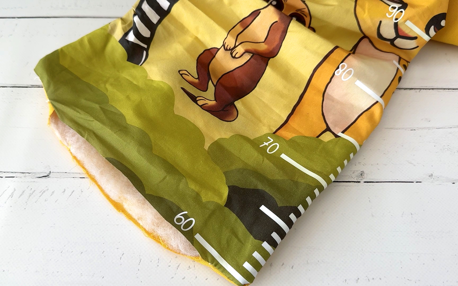 Sewn height chart with open gap for turning.