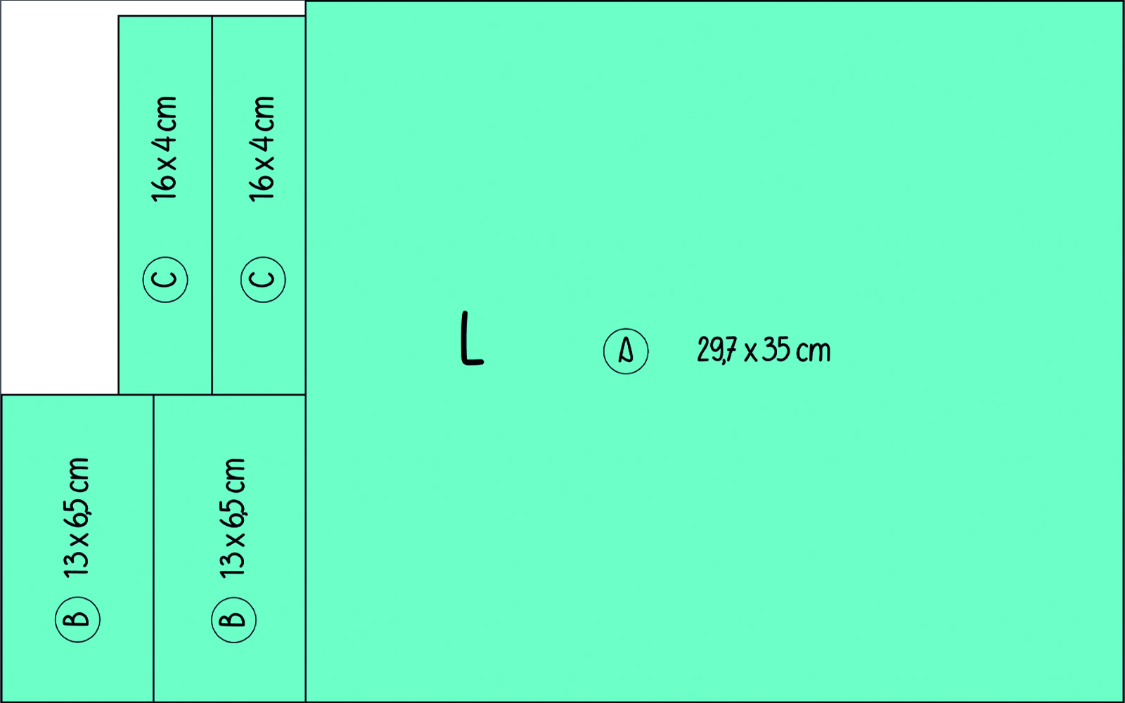 Diagram for cutting fabric to make a large pencil case