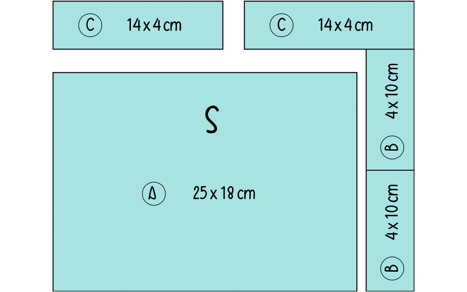 Diagram for cutting fabric to make a small pencil case
