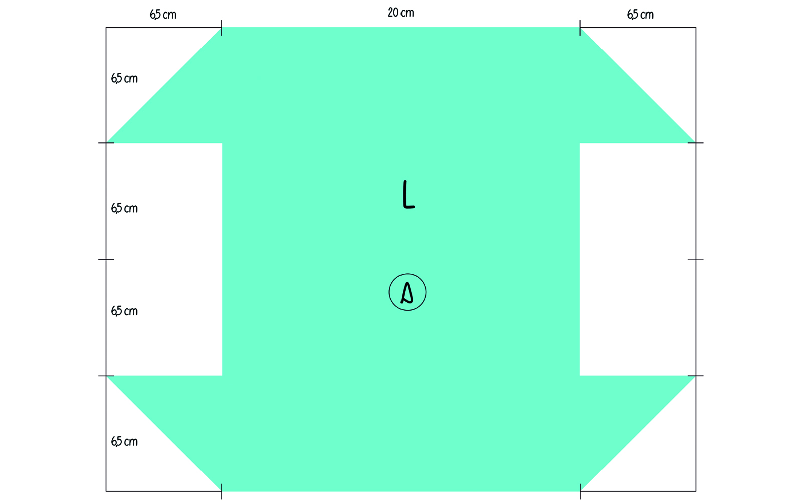 Diagram for cutting fabric to make a large pencil case