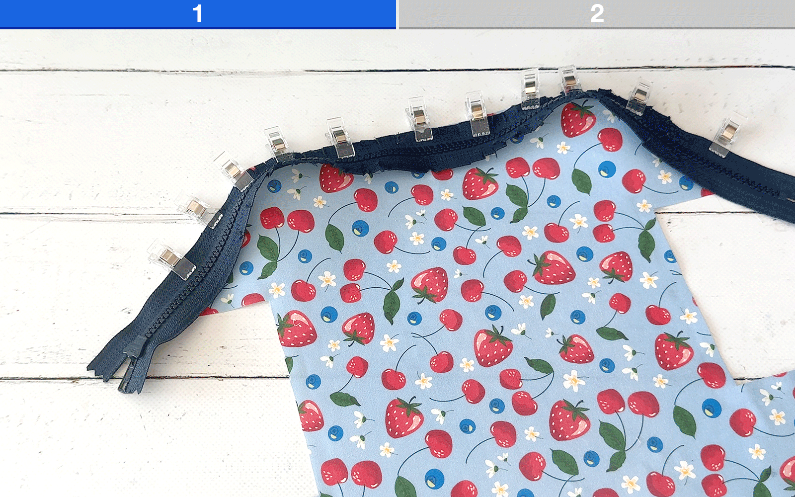 Steps to attach zipper to top of pencil case.