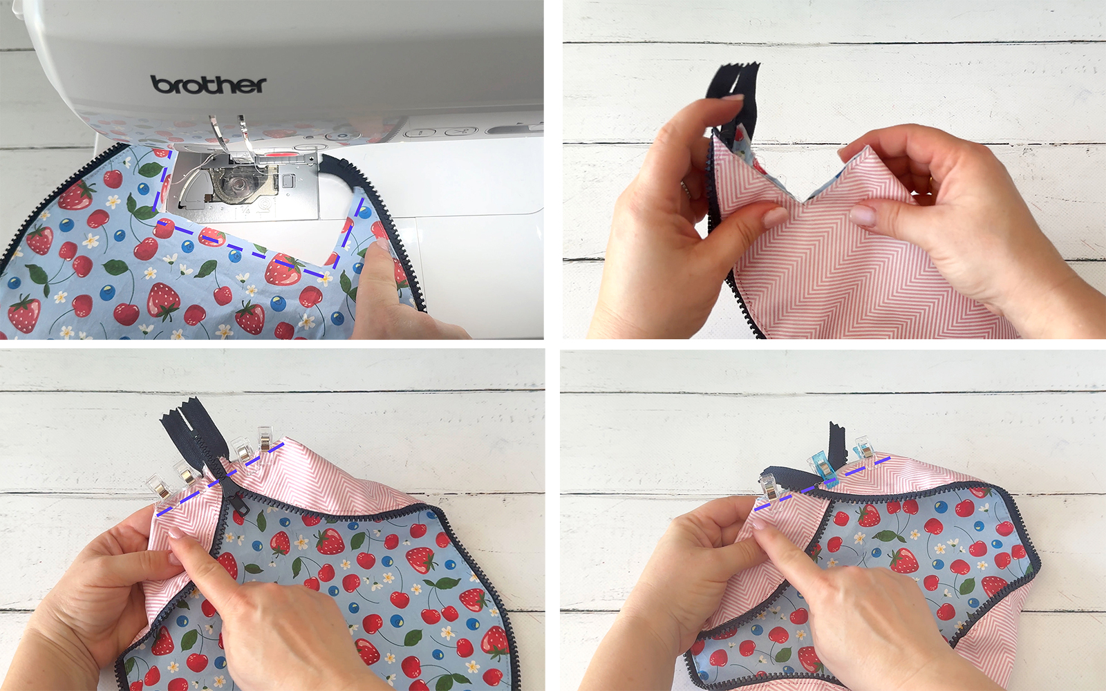 Sewing pencil case gusset on Brother sewing machine.