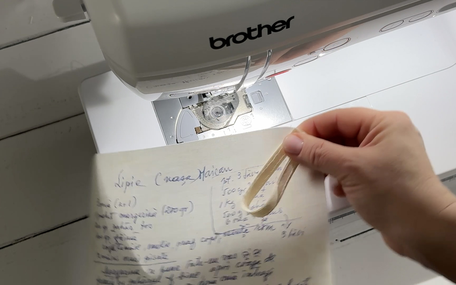 Adding a loop to printed fabric part of potholder