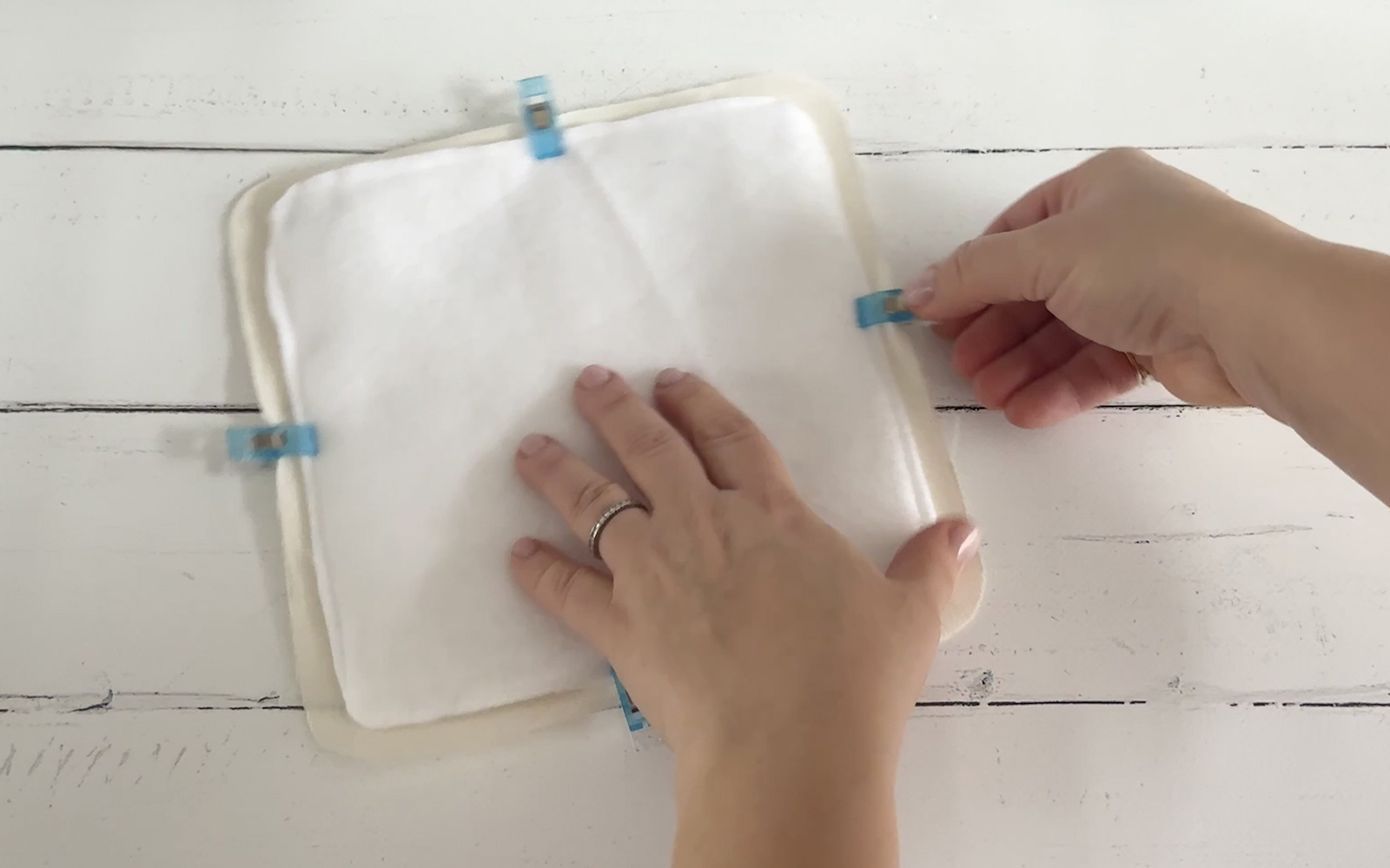 clipping white batting to white fabric square before sewing
