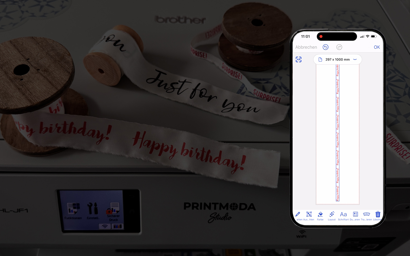 PrintModa screen on Artspira showing customised text